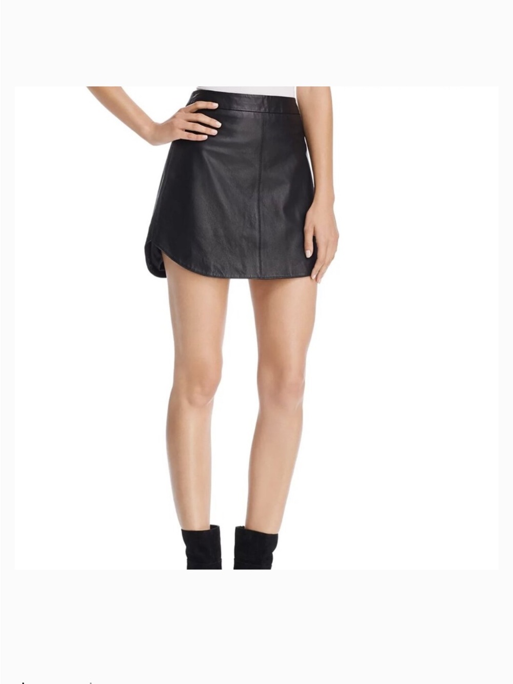 BB Dakota Black Leather Mini Skirt with Curved Hem